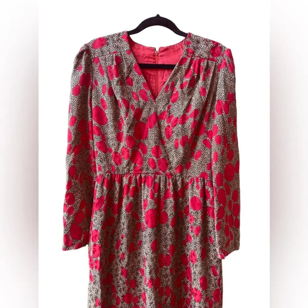 micheal novarese Printed Midi Length Silk Dress with scarf Size L - Picture 2 of 10